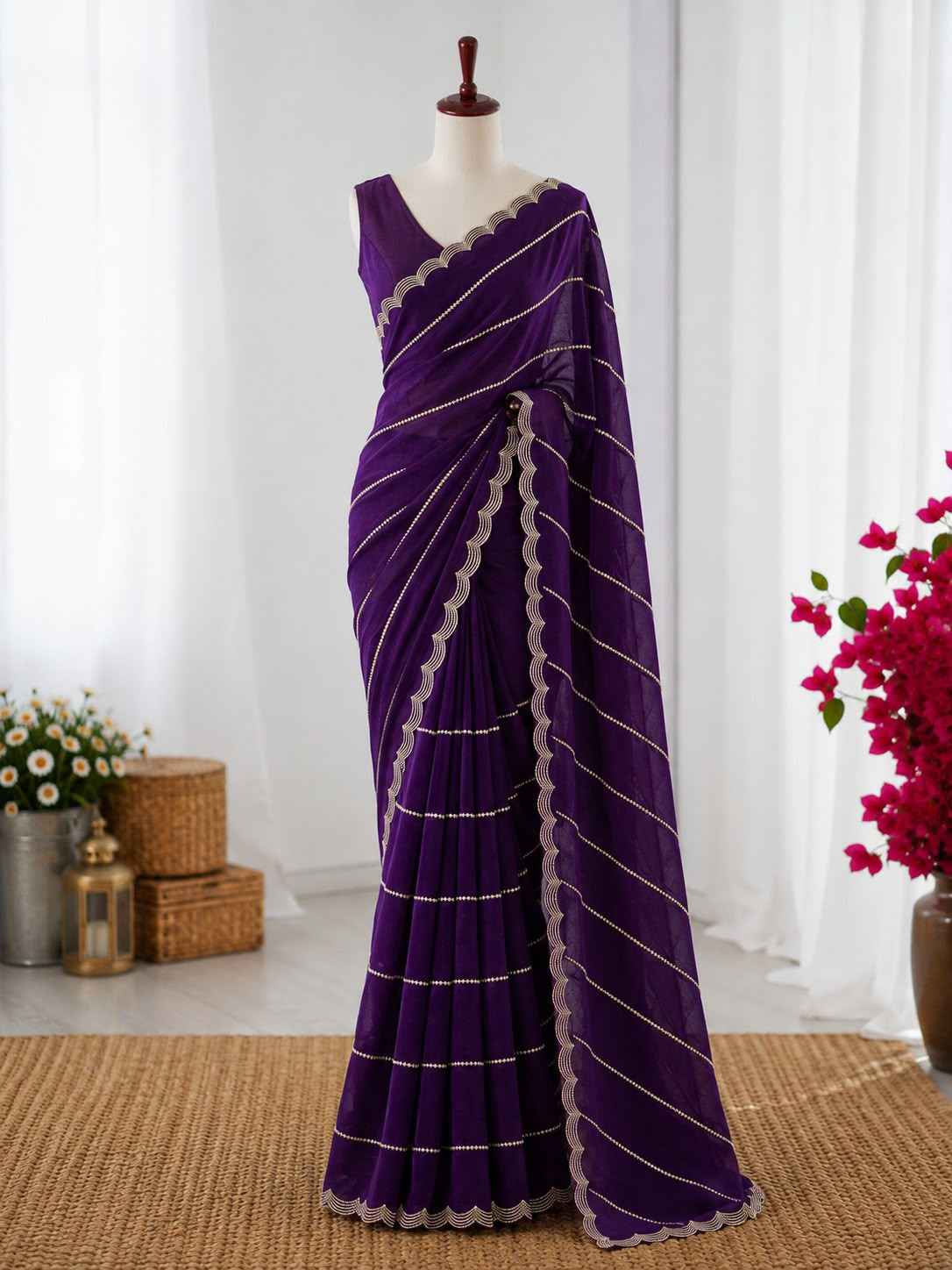 CRUSH SPACE SILK JARKHAN WORK SAREE