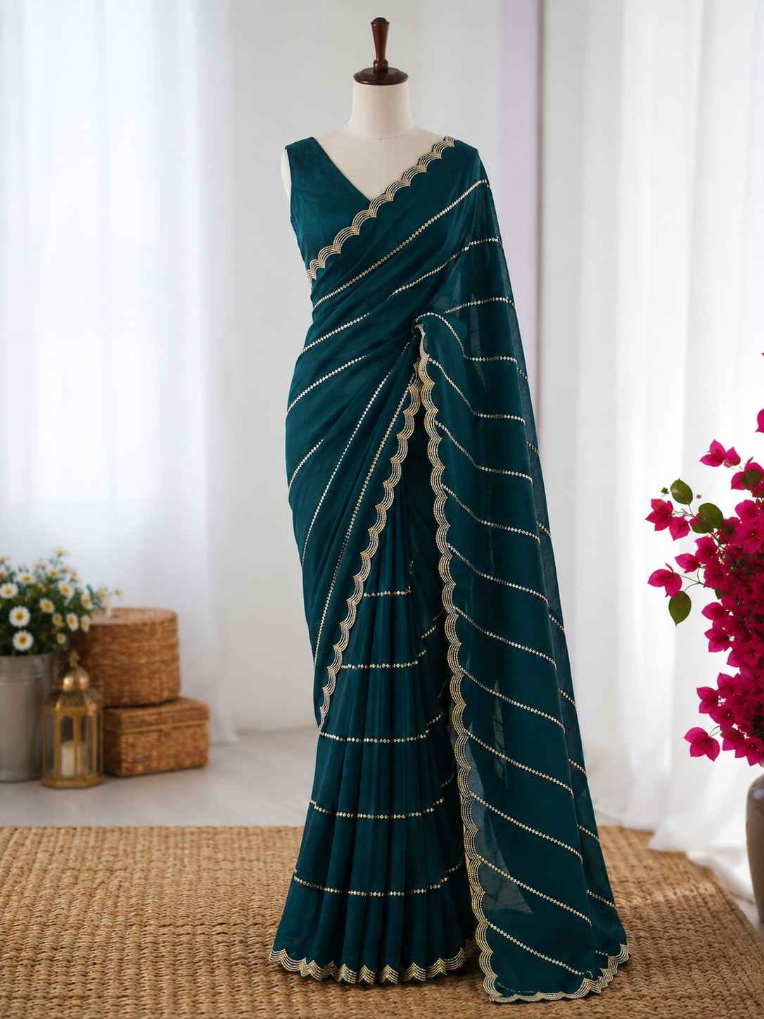 CRUSH SPACE SILK JARKHAN WORK SAREE