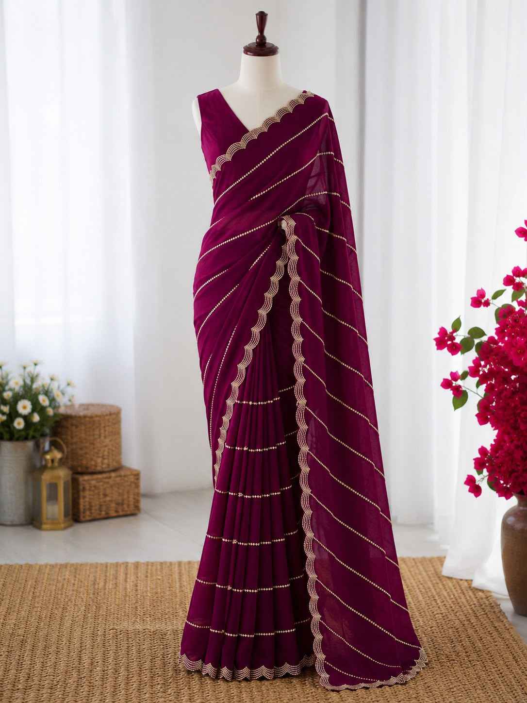 CRUSH SPACE SILK JARKHAN WORK SAREE