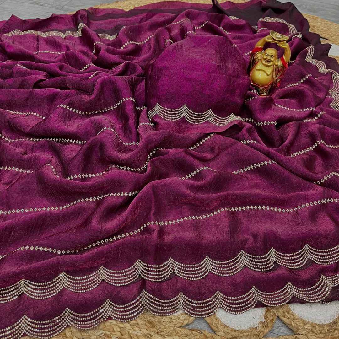 CRUSH SPACE SILK JARKHAN WORK SAREE