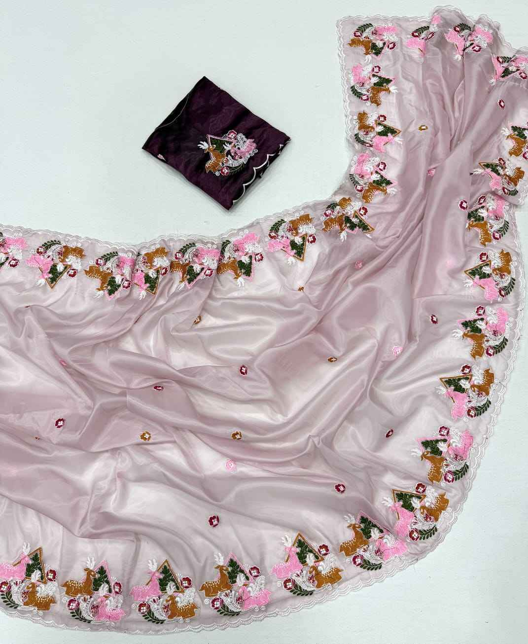 CRYSTAL TISSUE WITH VISCOSE THERD EMBROIDERY WORK SAREE