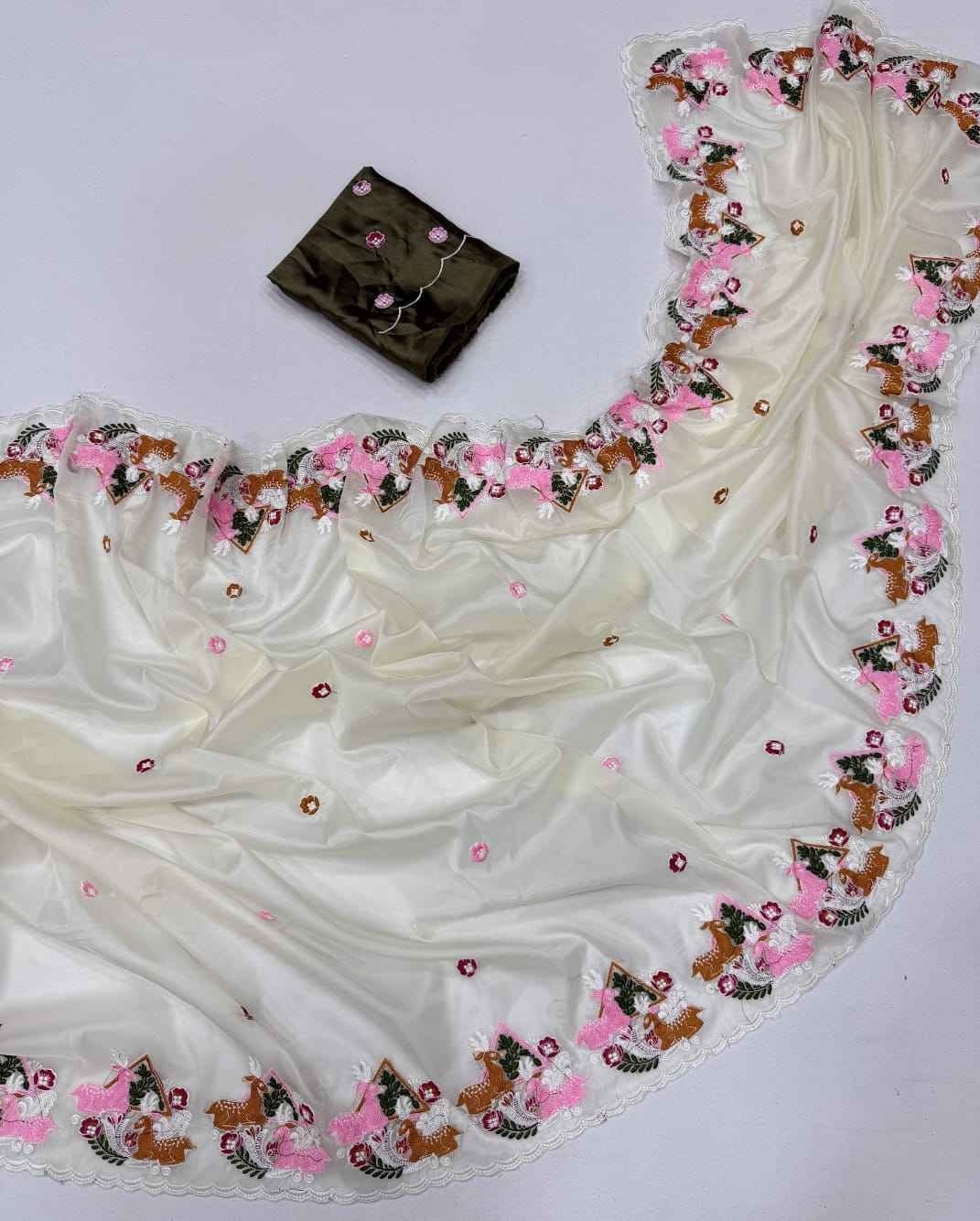 CRYSTAL TISSUE WITH VISCOSE THERD EMBROIDERY WORK SAREE