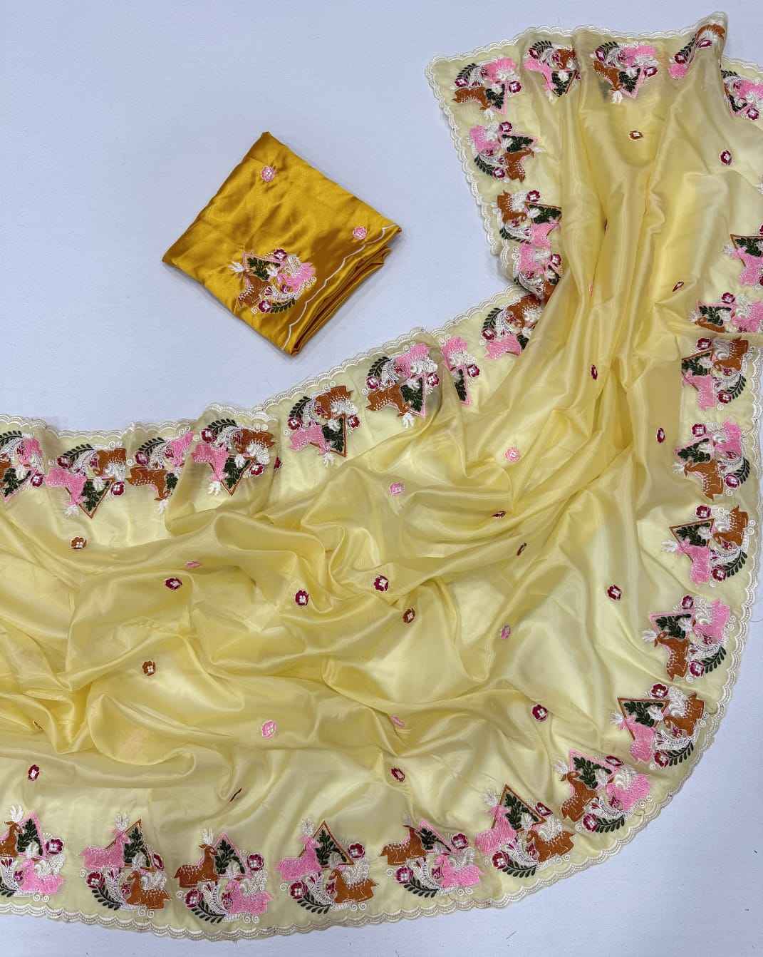 CRYSTAL TISSUE WITH VISCOSE THERD EMBROIDERY WORK SAREE