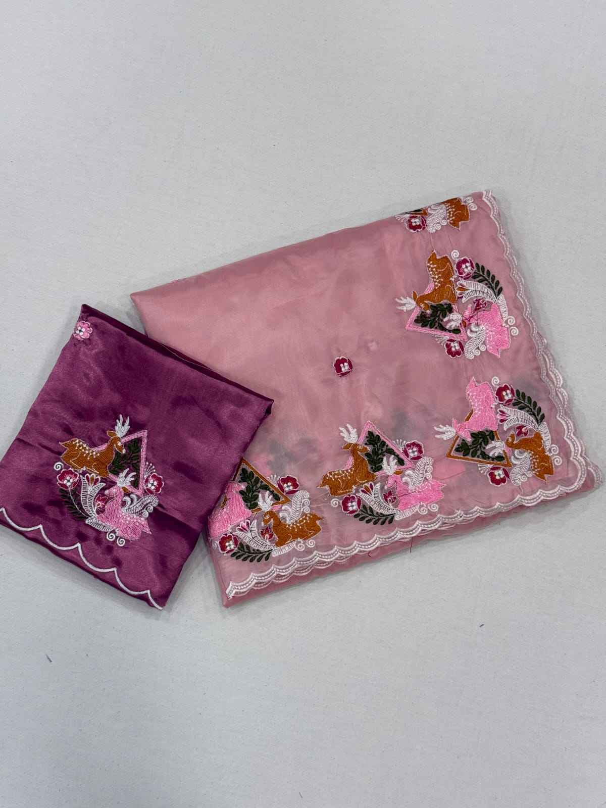 CRYSTAL TISSUE WITH VISCOSE THERD EMBROIDERY WORK SAREE