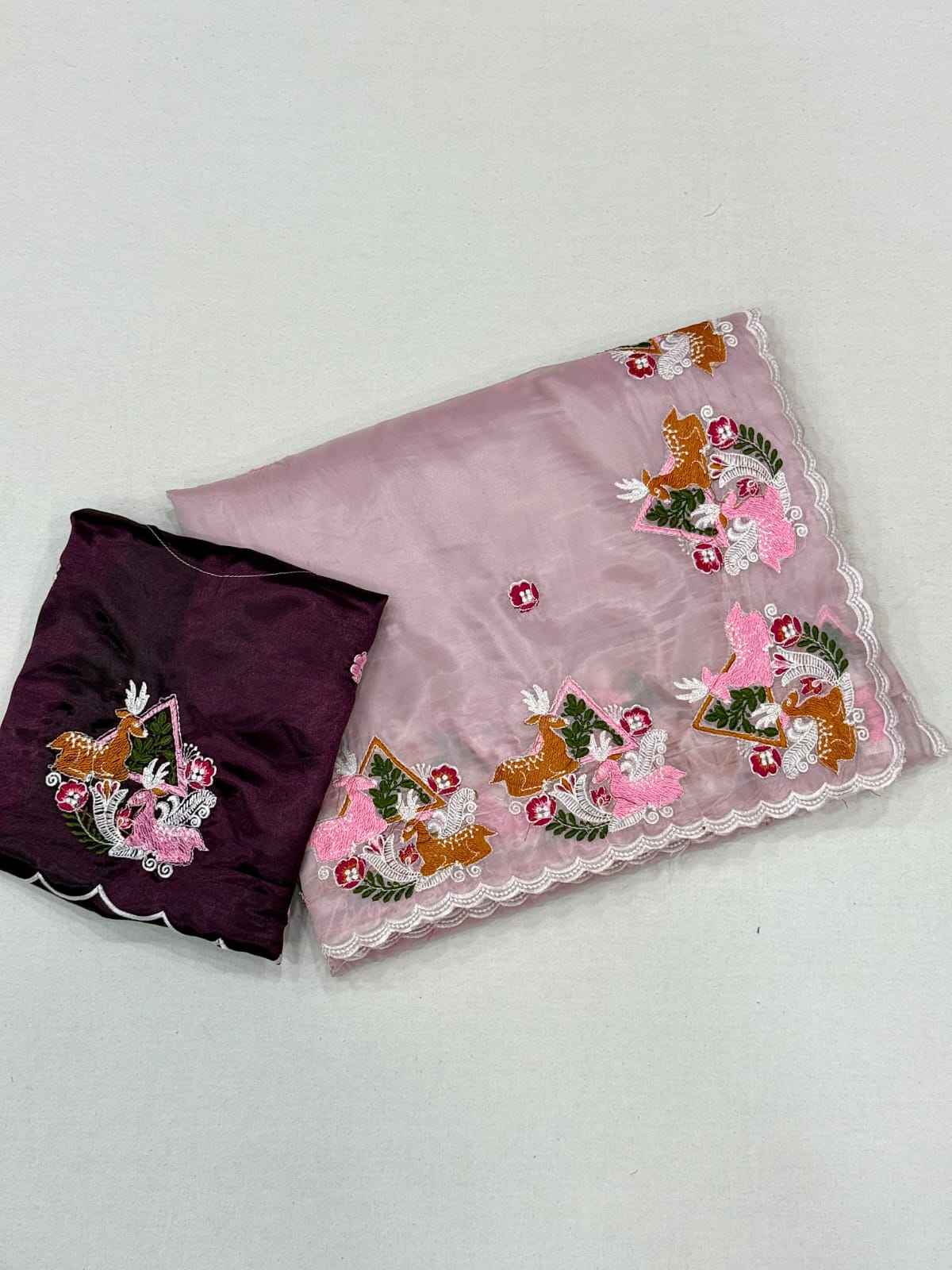CRYSTAL TISSUE WITH VISCOSE THERD EMBROIDERY WORK SAREE