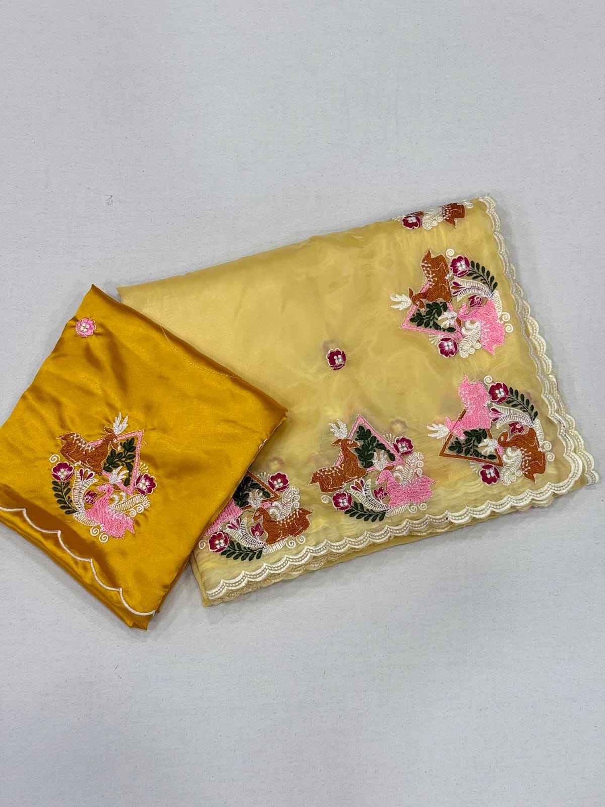 CRYSTAL TISSUE WITH VISCOSE THERD EMBROIDERY WORK SAREE