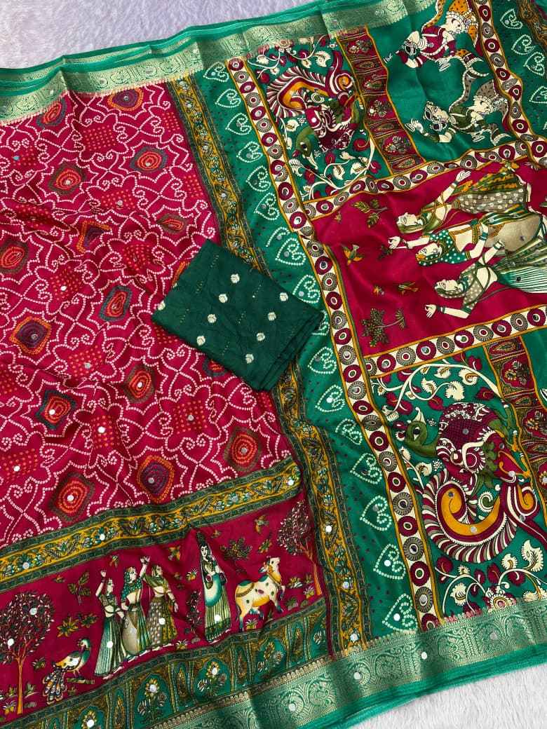 DOLA SILK PRINTED ORIGINAL MIRROR WORK SAREE 