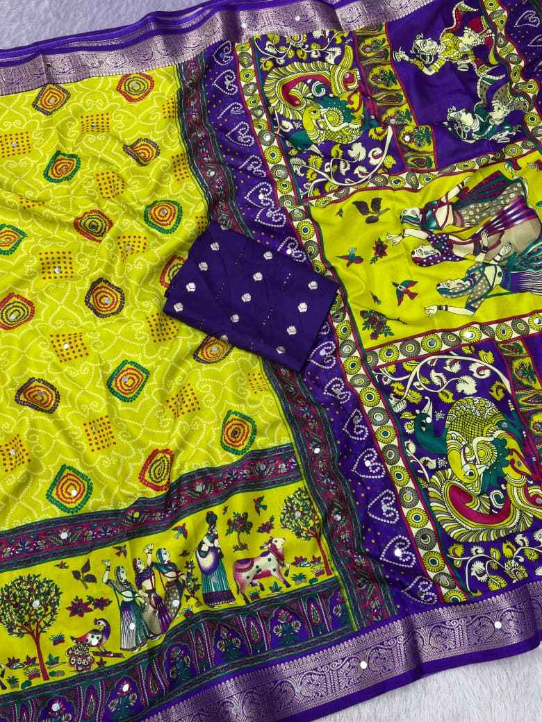 DOLA SILK PRINTED ORIGINAL MIRROR WORK SAREE 