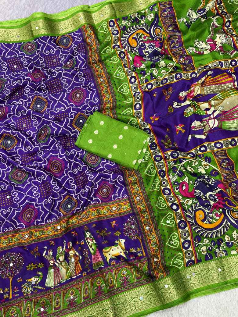 DOLA SILK PRINTED ORIGINAL MIRROR WORK SAREE 