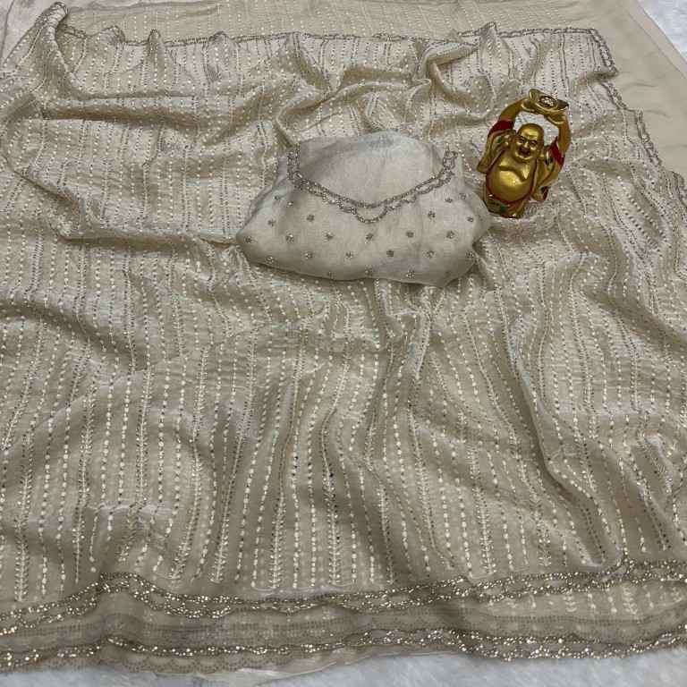 FENDY SATIN BEEDS ZARKHAN WORK SAREE