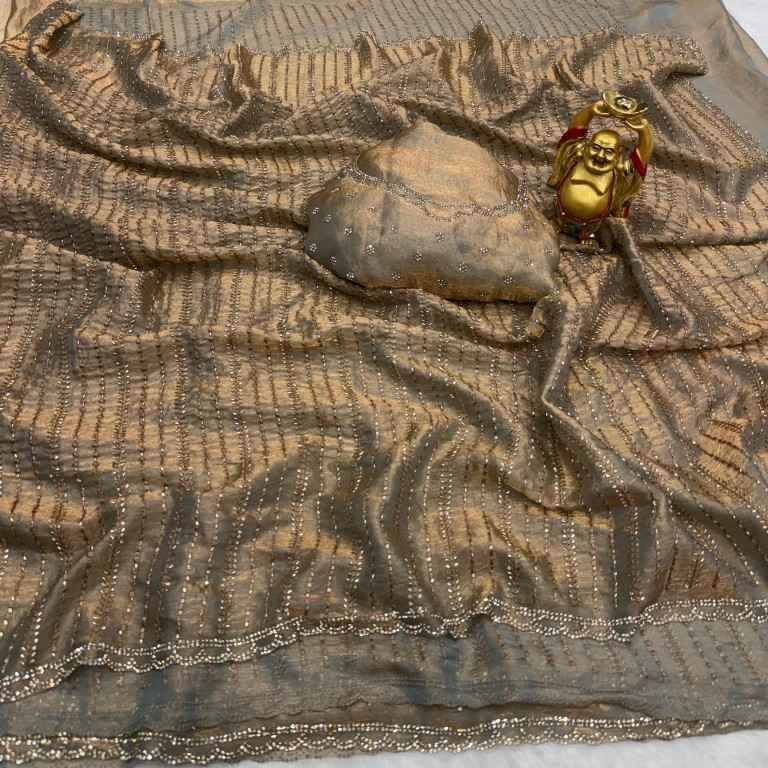 FENDY SATIN BEEDS ZARKHAN WORK SAREE