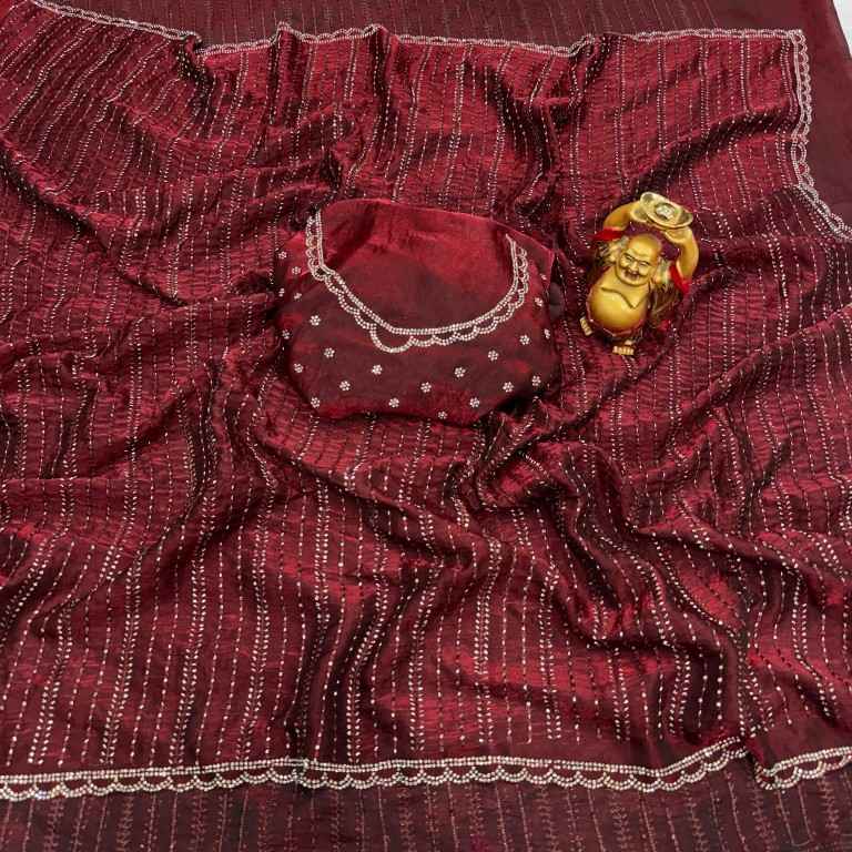 FENDY SATIN BEEDS ZARKHAN WORK SAREE