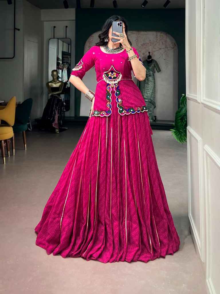 GEORGETTE PRINTED GOTA PATTI LACE WORK NAVRATRI LEHENGA CHOLI