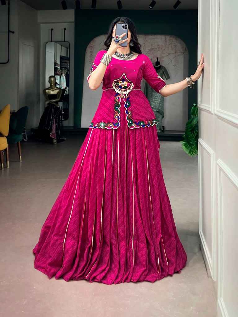 GEORGETTE PRINTED GOTA PATTI LACE WORK NAVRATRI LEHENGA CHOLI
