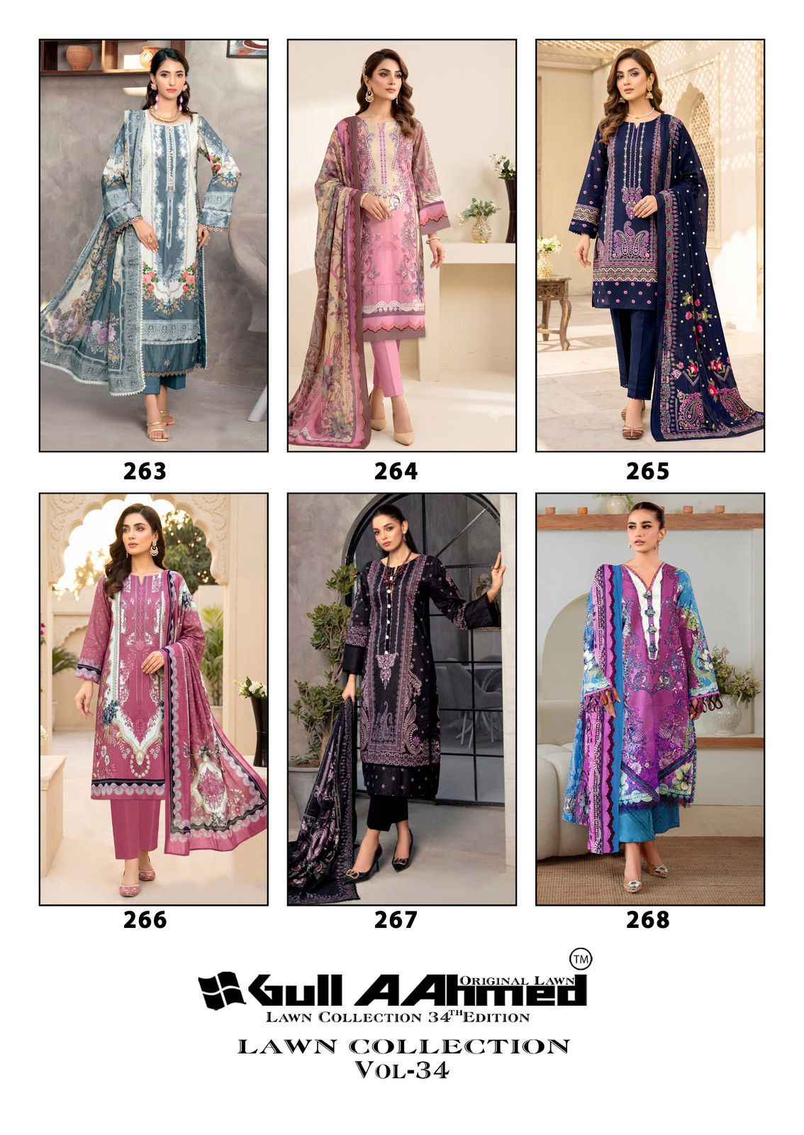 GULL AAHMED VOL-34 PURE CAMBRIDGE COTTON DRESS MATERIAL 
