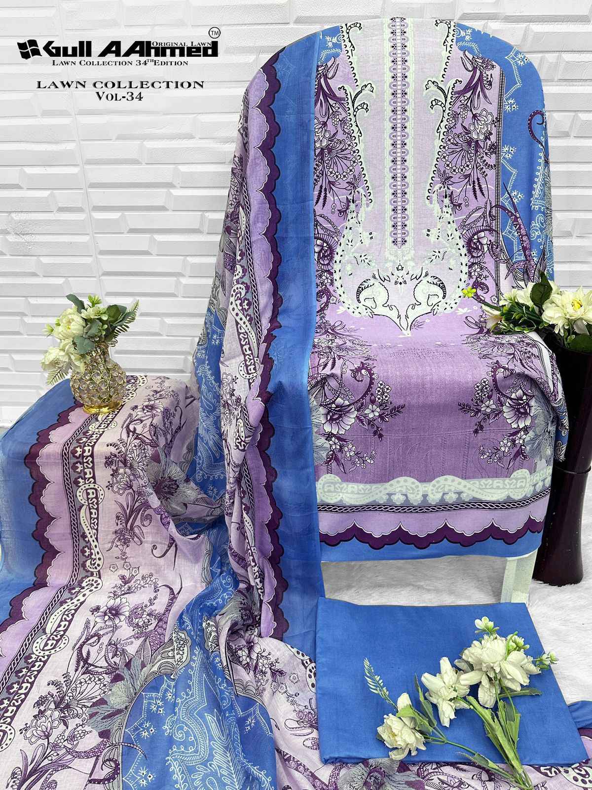 GULL AAHMED VOL-34 PURE CAMBRIDGE COTTON DRESS MATERIAL 