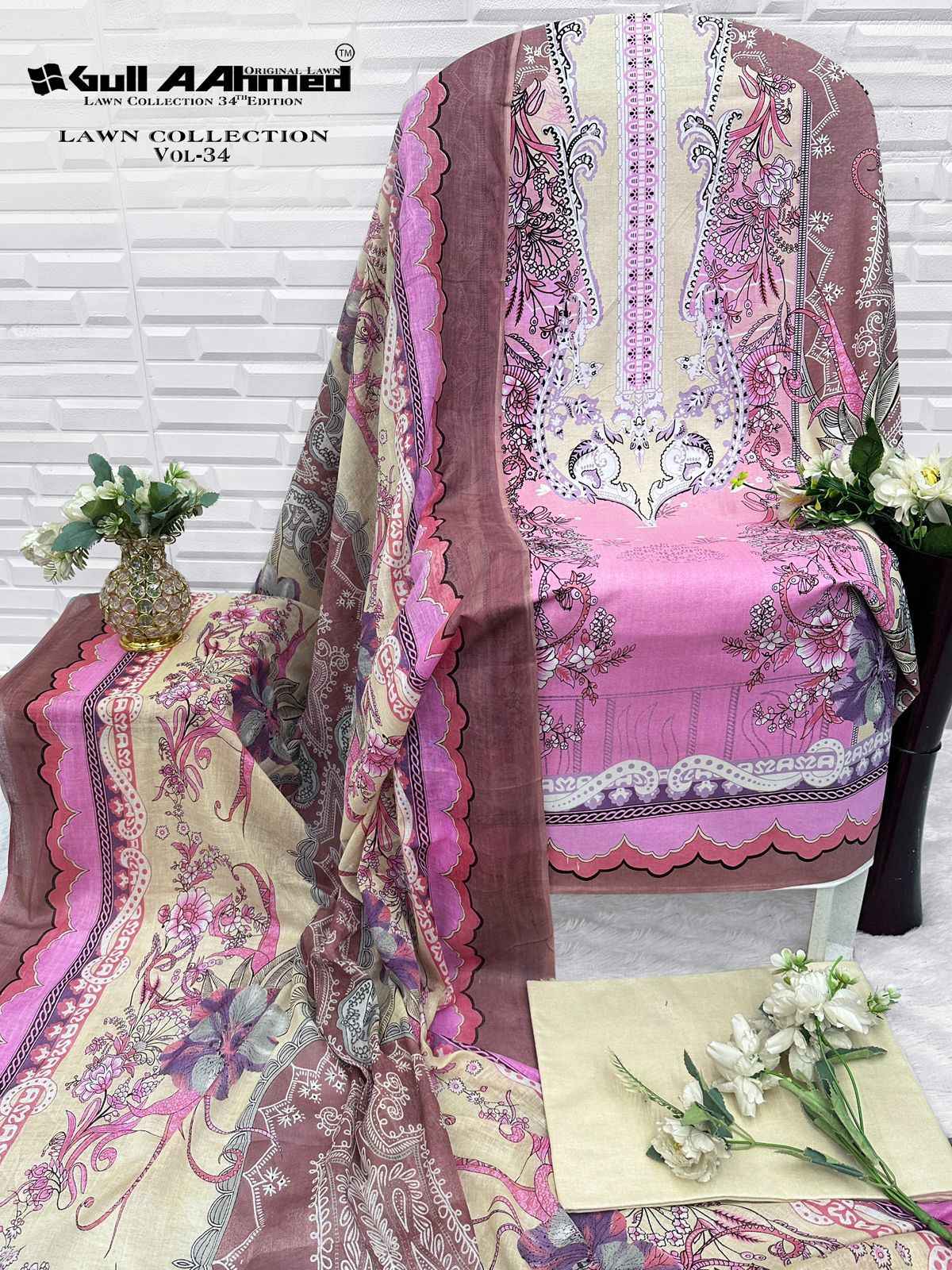 GULL AAHMED VOL-34 PURE CAMBRIDGE COTTON DRESS MATERIAL 