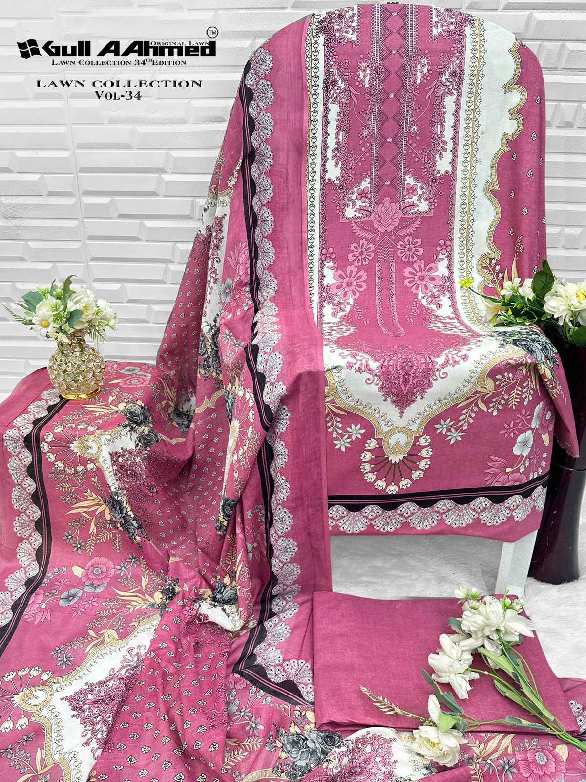 GULL AAHMED VOL-34 PURE CAMBRIDGE COTTON DRESS MATERIAL 