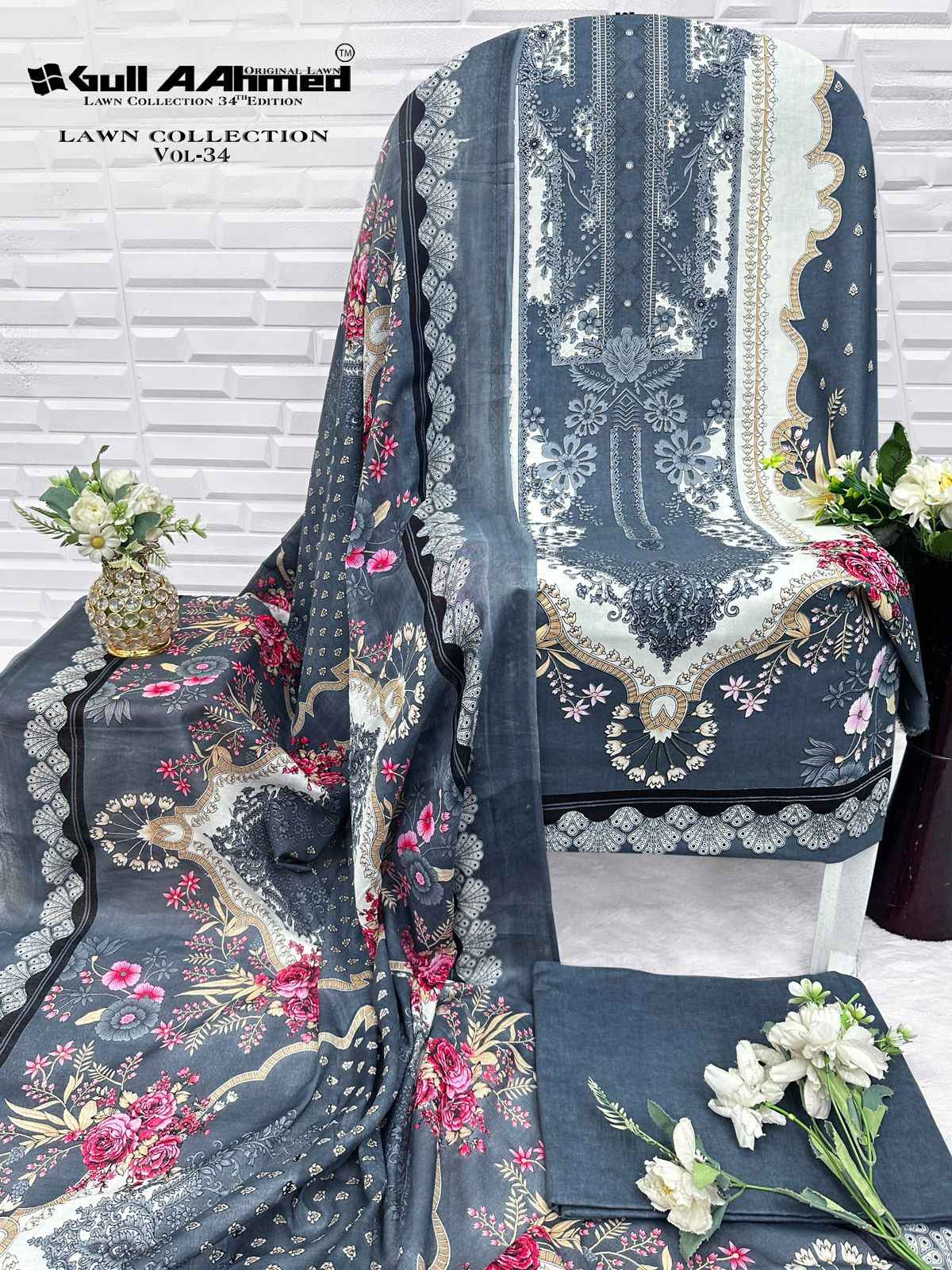GULL AAHMED VOL-34 PURE CAMBRIDGE COTTON DRESS MATERIAL 