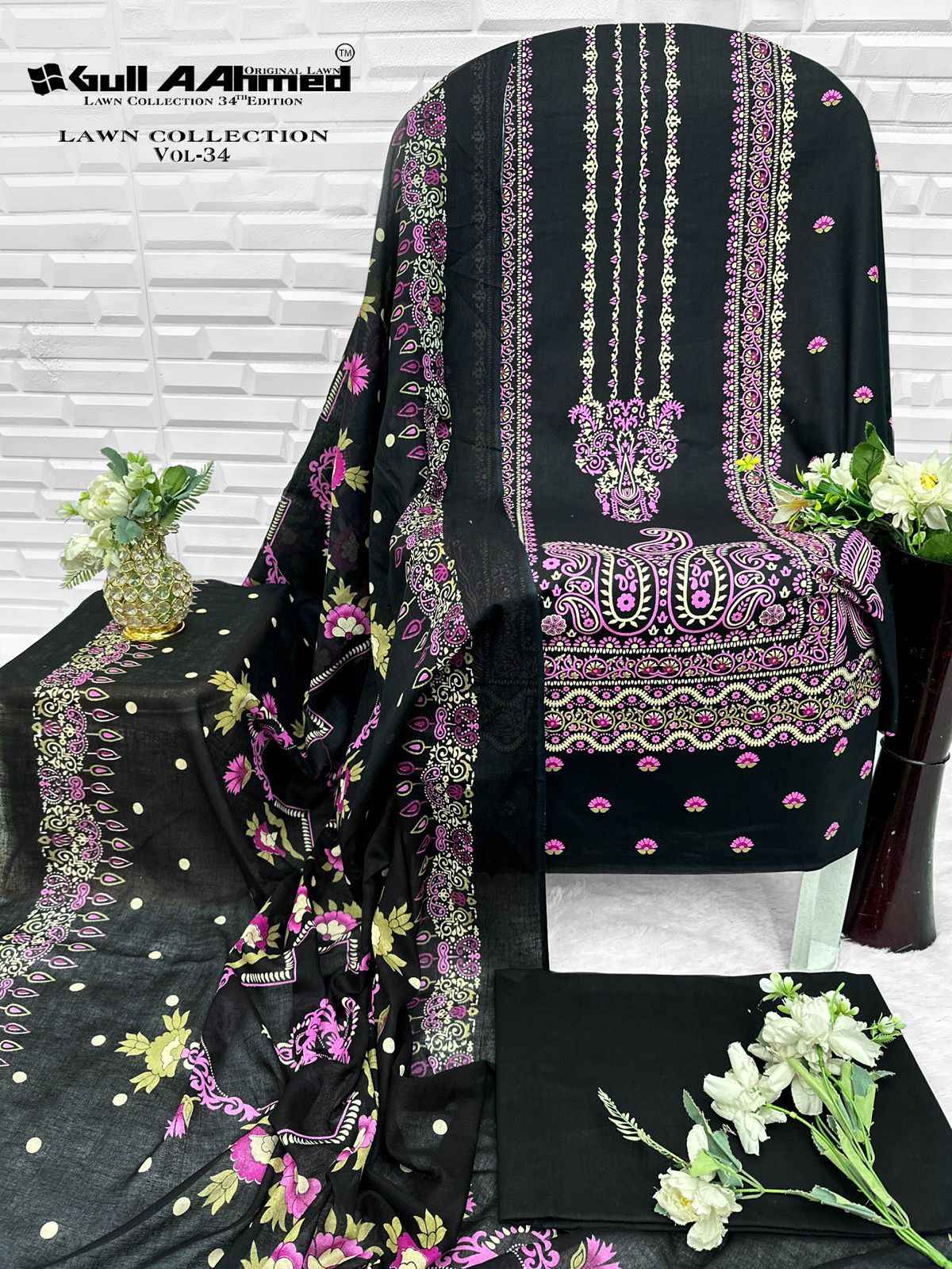 GULL AAHMED VOL-34 PURE CAMBRIDGE COTTON DRESS MATERIAL 