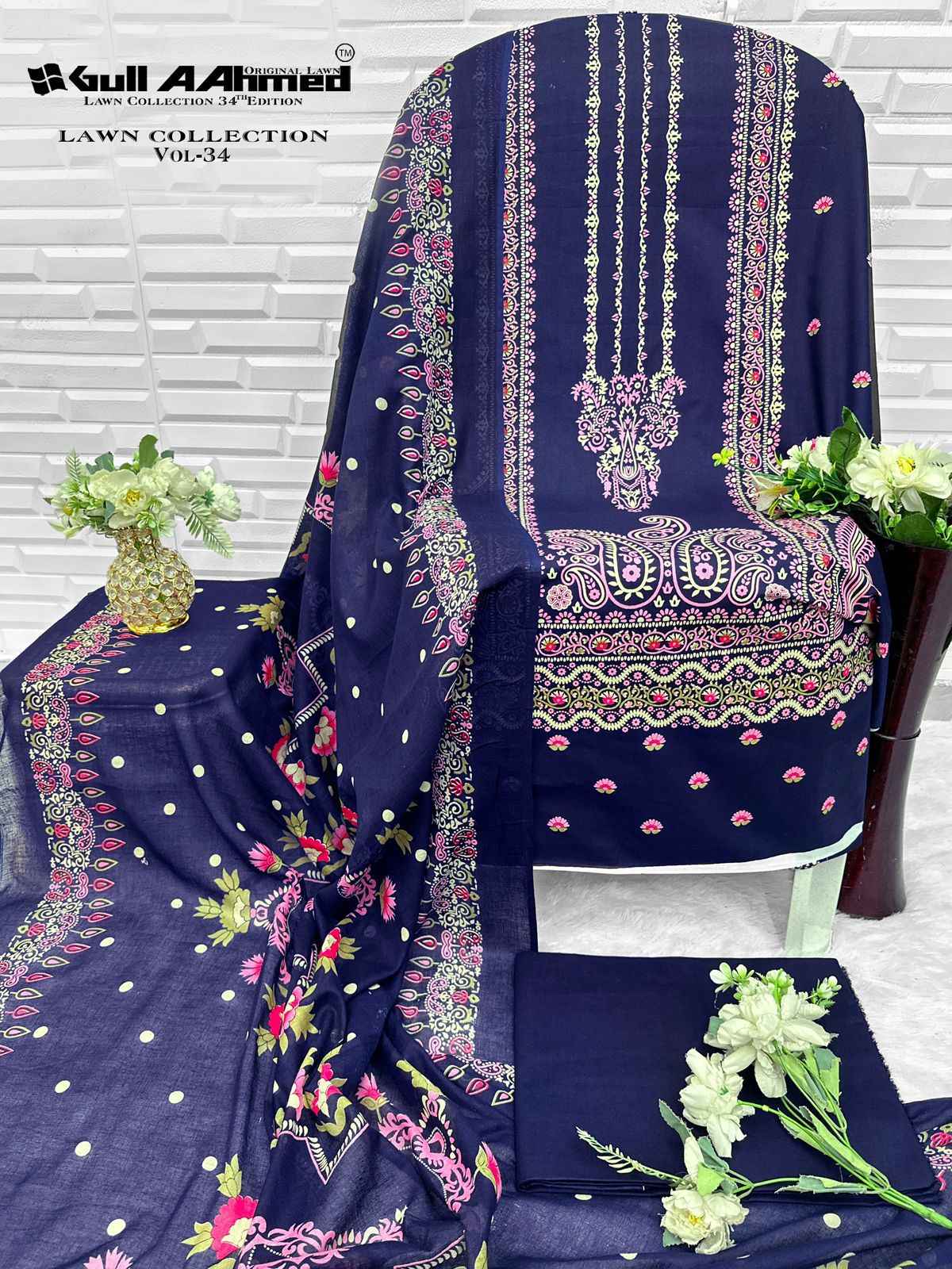 GULL AAHMED VOL-34 PURE CAMBRIDGE COTTON DRESS MATERIAL 