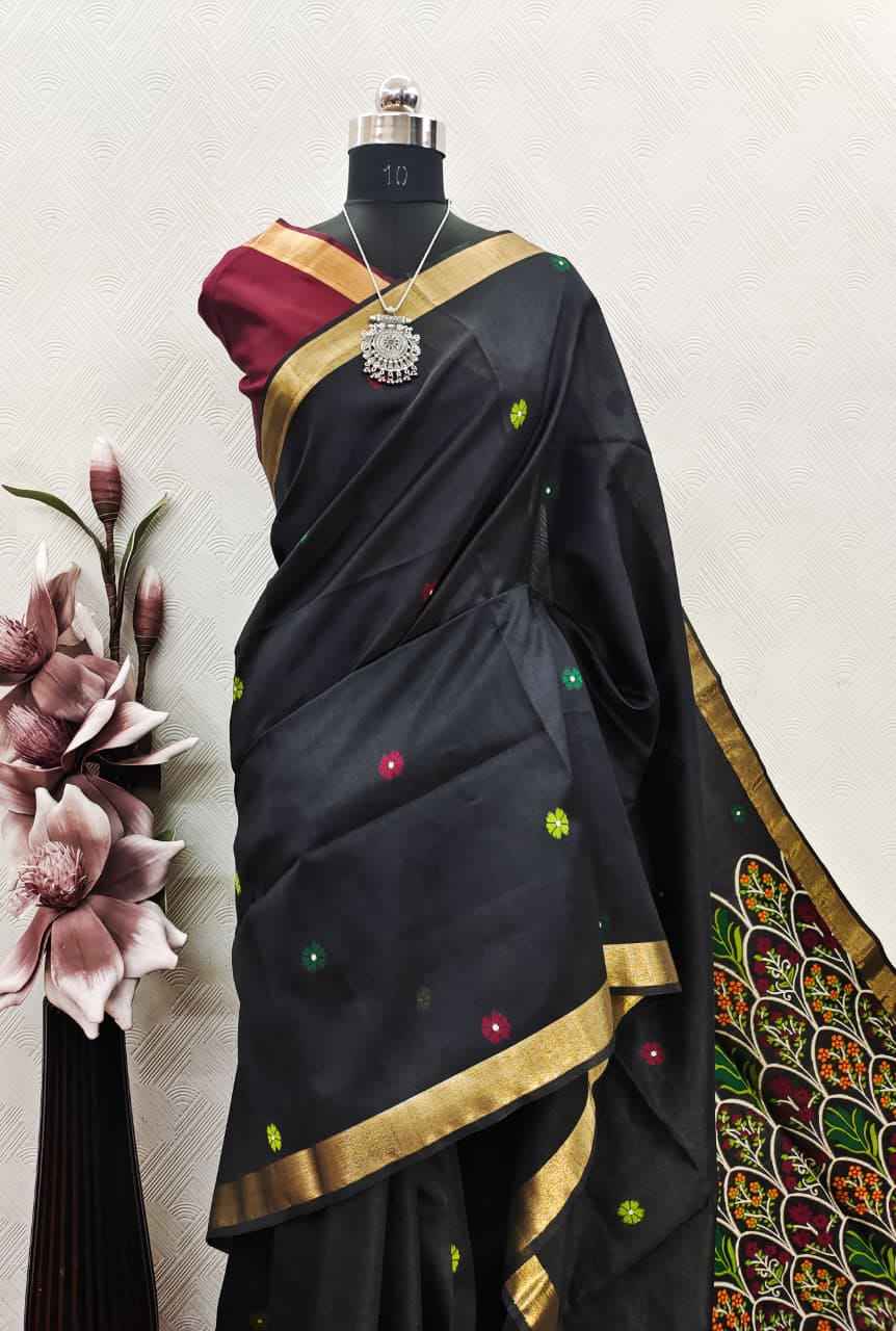 HANDLOOM RAW SILK JAMDANI WEAVING SAREE 