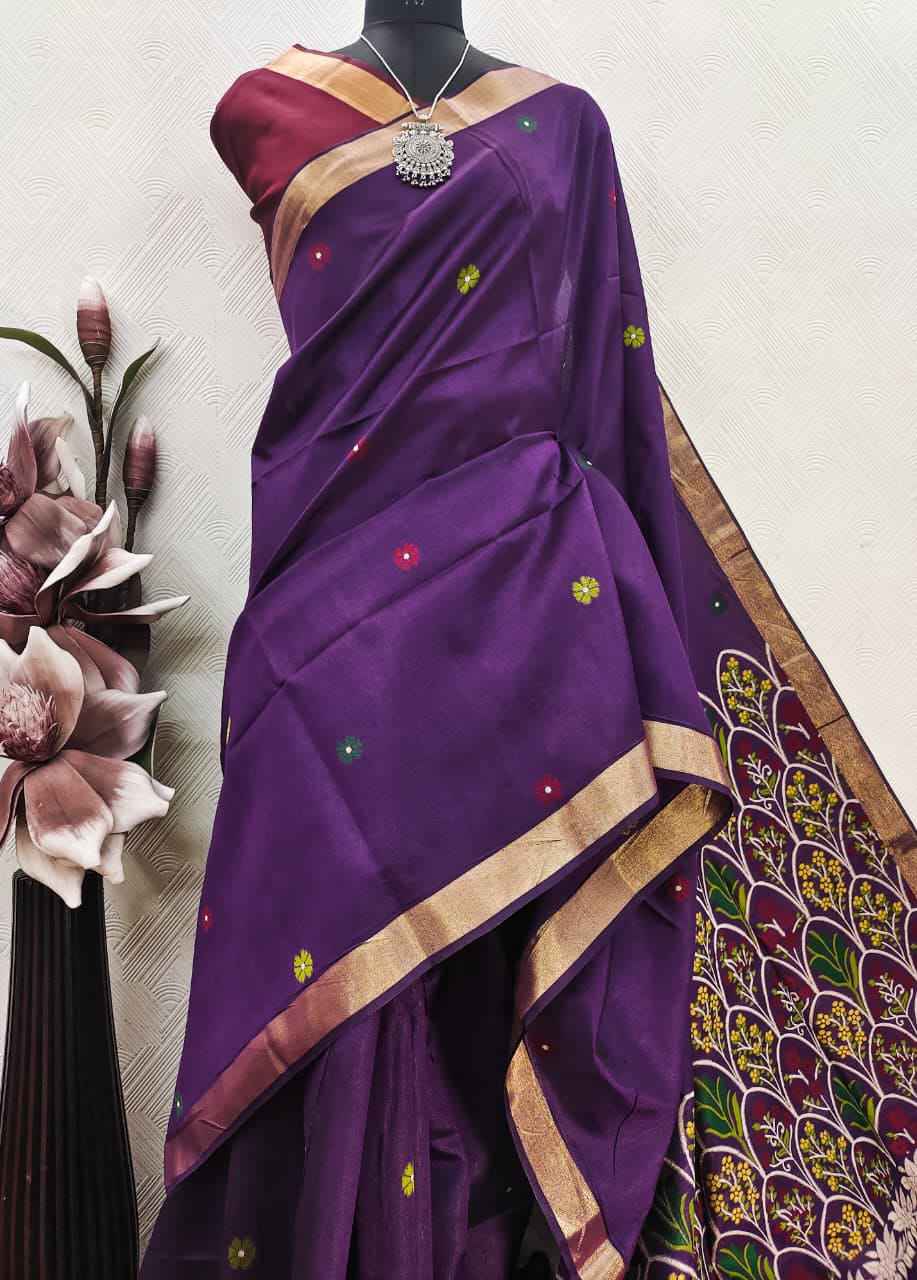 HANDLOOM RAW SILK JAMDANI WEAVING SAREE 