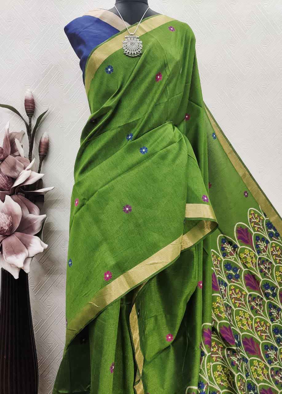 HANDLOOM RAW SILK JAMDANI WEAVING SAREE 