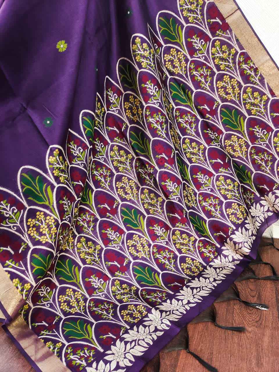 HANDLOOM RAW SILK JAMDANI WEAVING SAREE 
