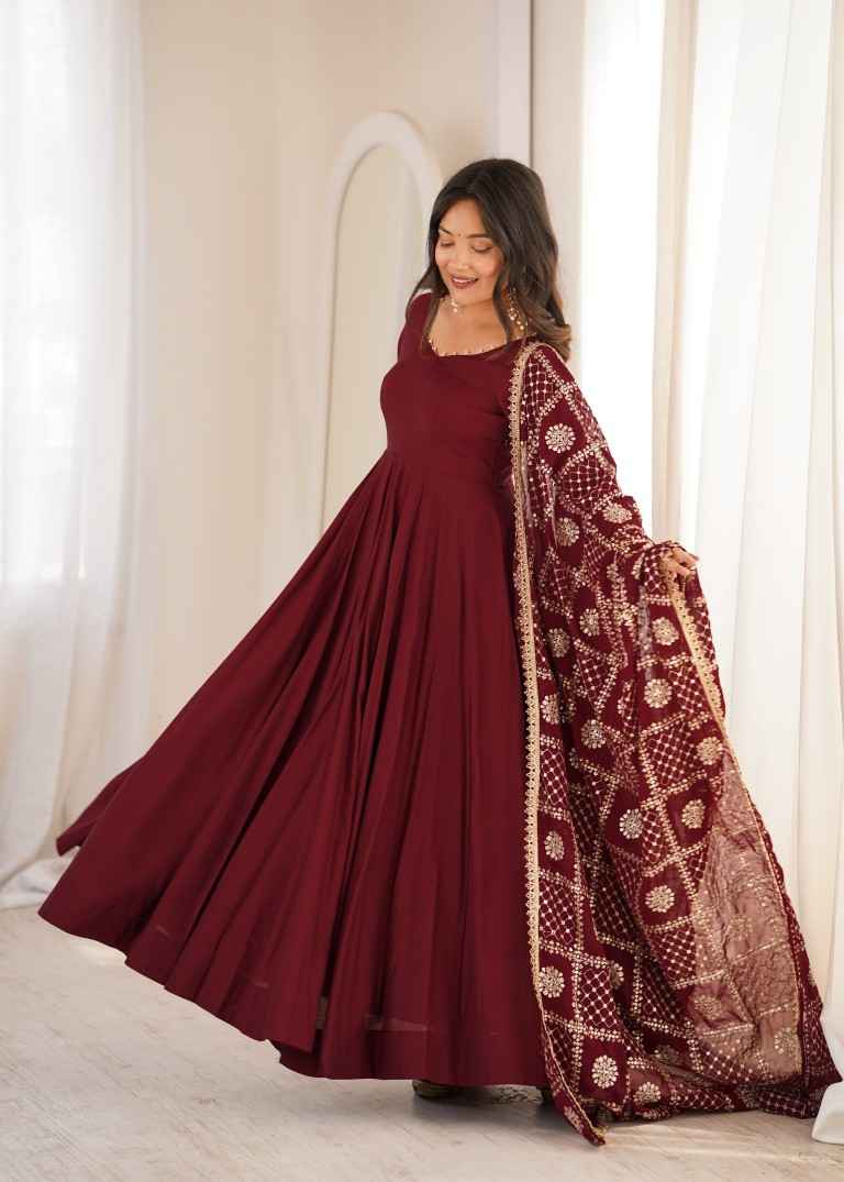 HEAVY PURE ROMAN CHANDERI SILK ANARKALI SUIT 1