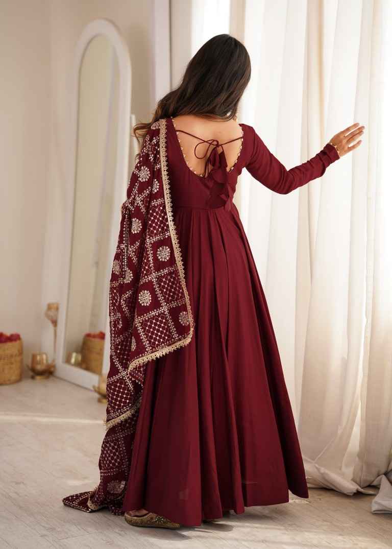 HEAVY PURE ROMAN CHANDERI SILK ANARKALI SUIT 1
