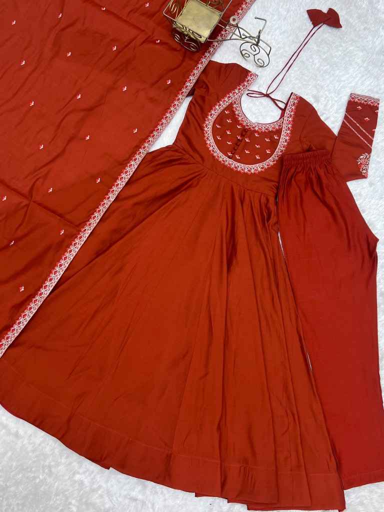 HEAVY PURE ROMAN CHANDERI SILK ANARKALI SUIT