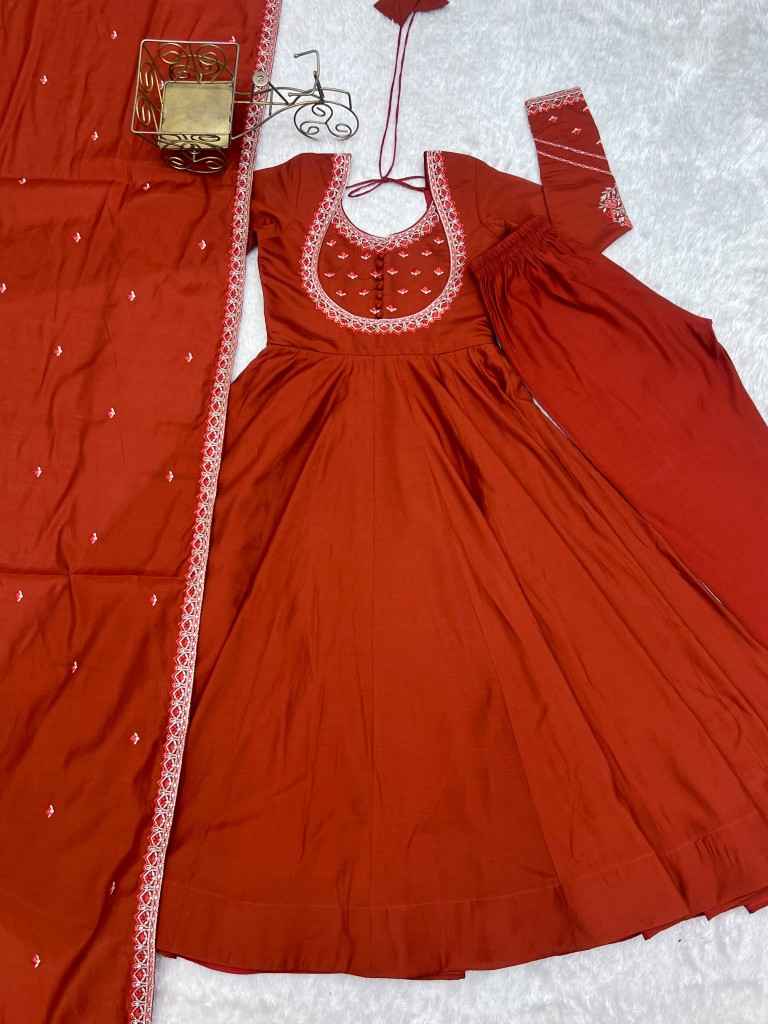 HEAVY PURE ROMAN CHANDERI SILK ANARKALI SUIT