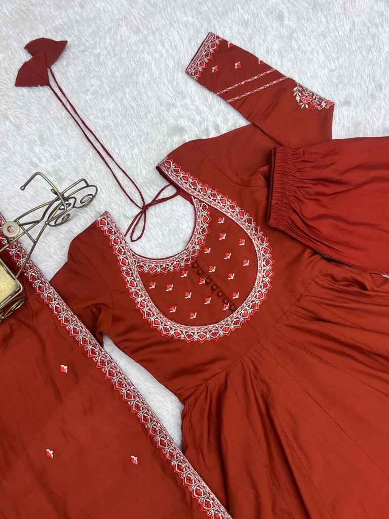 HEAVY PURE ROMAN CHANDERI SILK ANARKALI SUIT