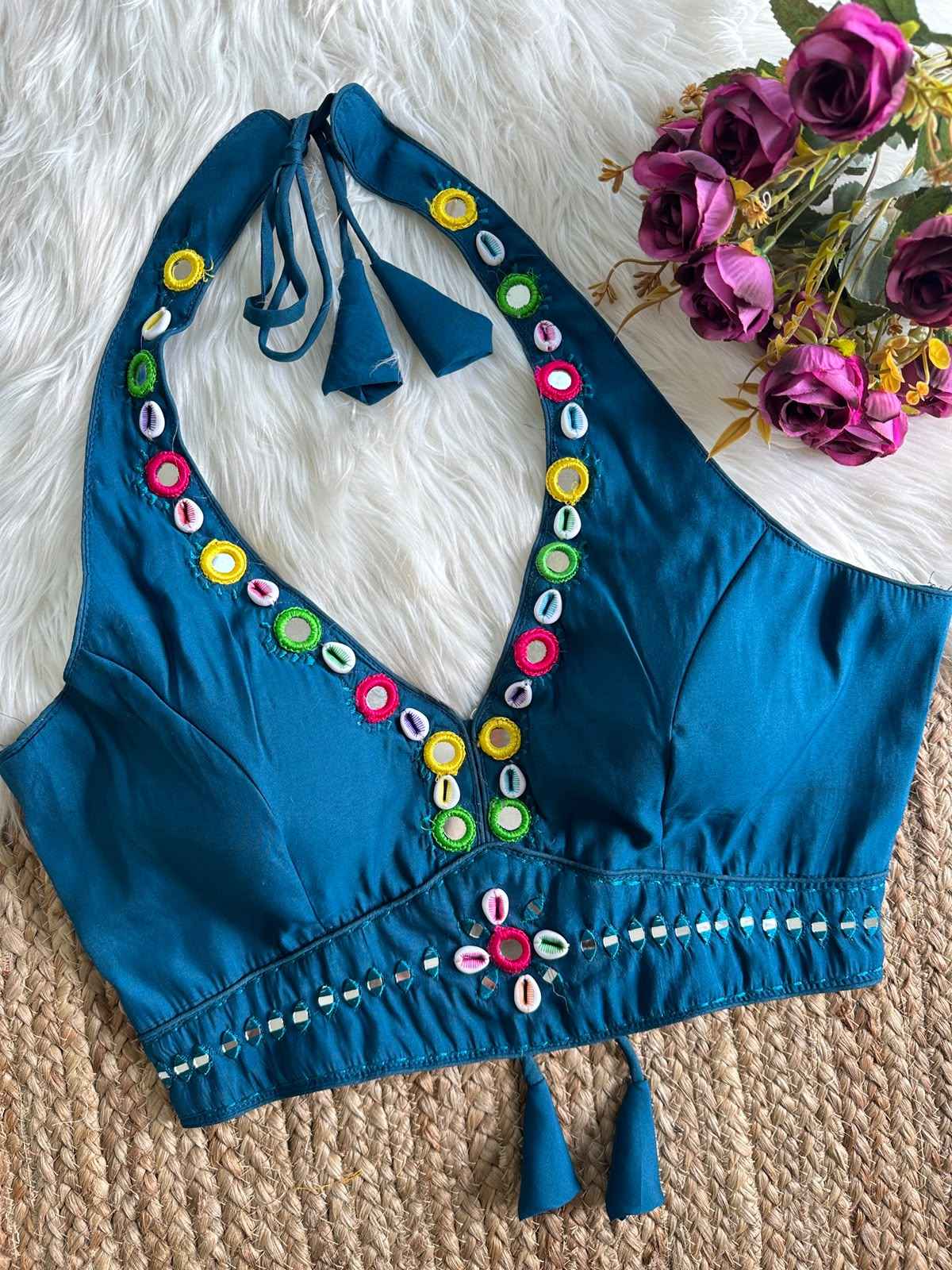 HEAVY ROMAN SILK NAVRATRI SPECIAL REAL MIRROR WORK BLOUSE