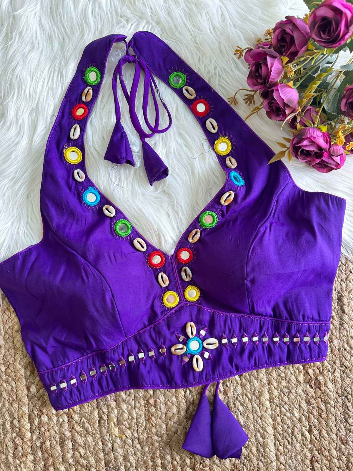 HEAVY ROMAN SILK NAVRATRI SPECIAL REAL MIRROR WORK BLOUSE