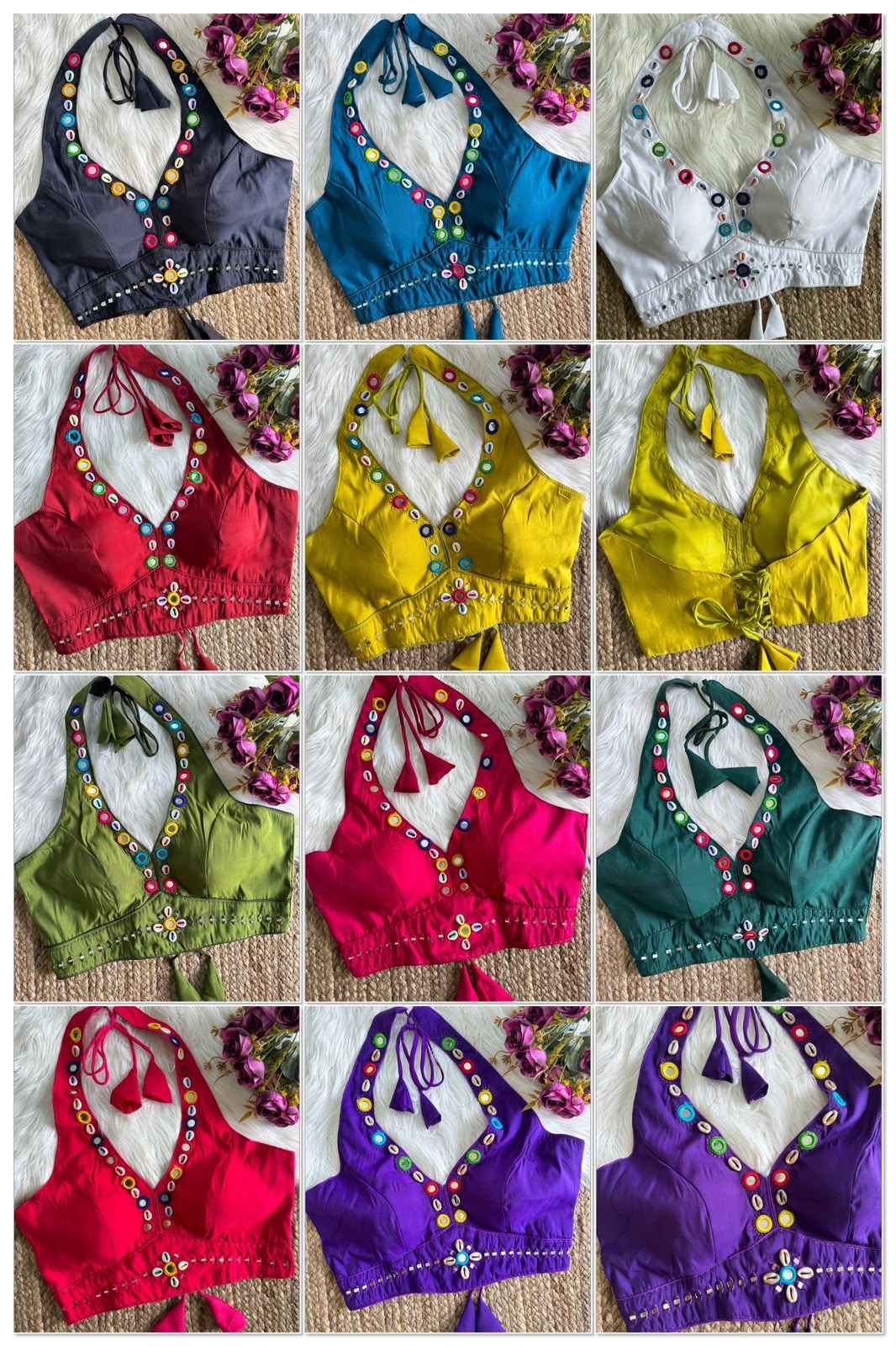 HEAVY ROMAN SILK NAVRATRI SPECIAL REAL MIRROR WORK BLOUSE