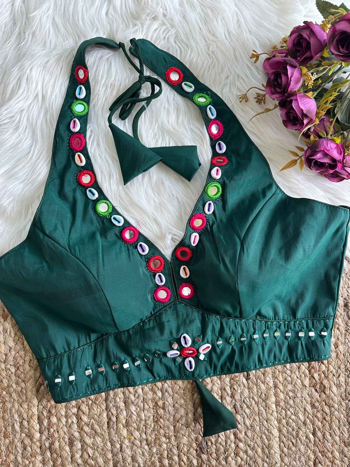 HEAVY ROMAN SILK NAVRATRI SPECIAL REAL MIRROR WORK BLOUSE