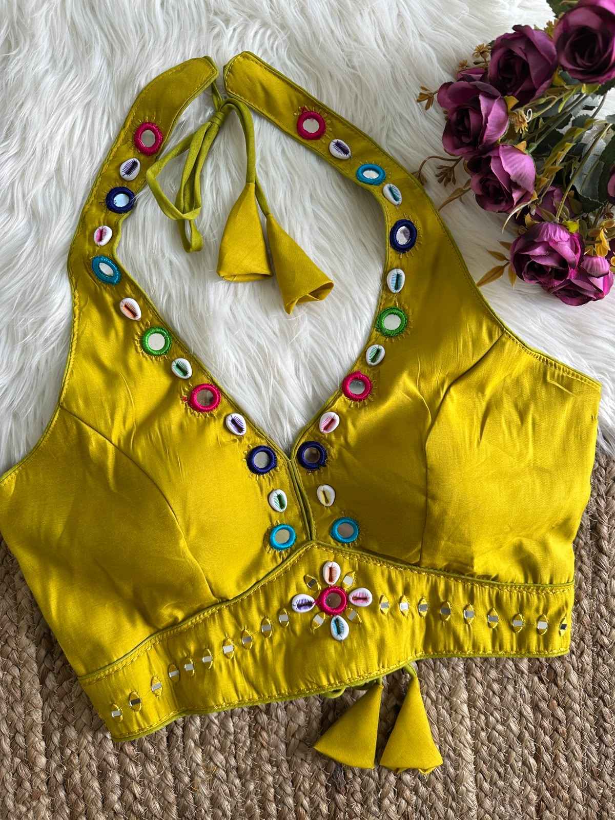 HEAVY ROMAN SILK NAVRATRI SPECIAL REAL MIRROR WORK BLOUSE