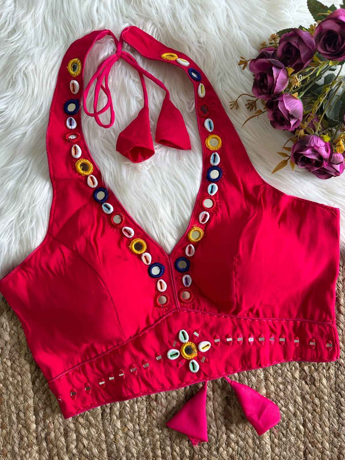 HEAVY ROMAN SILK NAVRATRI SPECIAL REAL MIRROR WORK BLOUSE