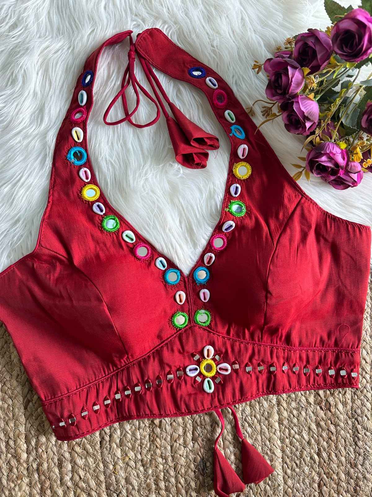 HEAVY ROMAN SILK NAVRATRI SPECIAL REAL MIRROR WORK BLOUSE