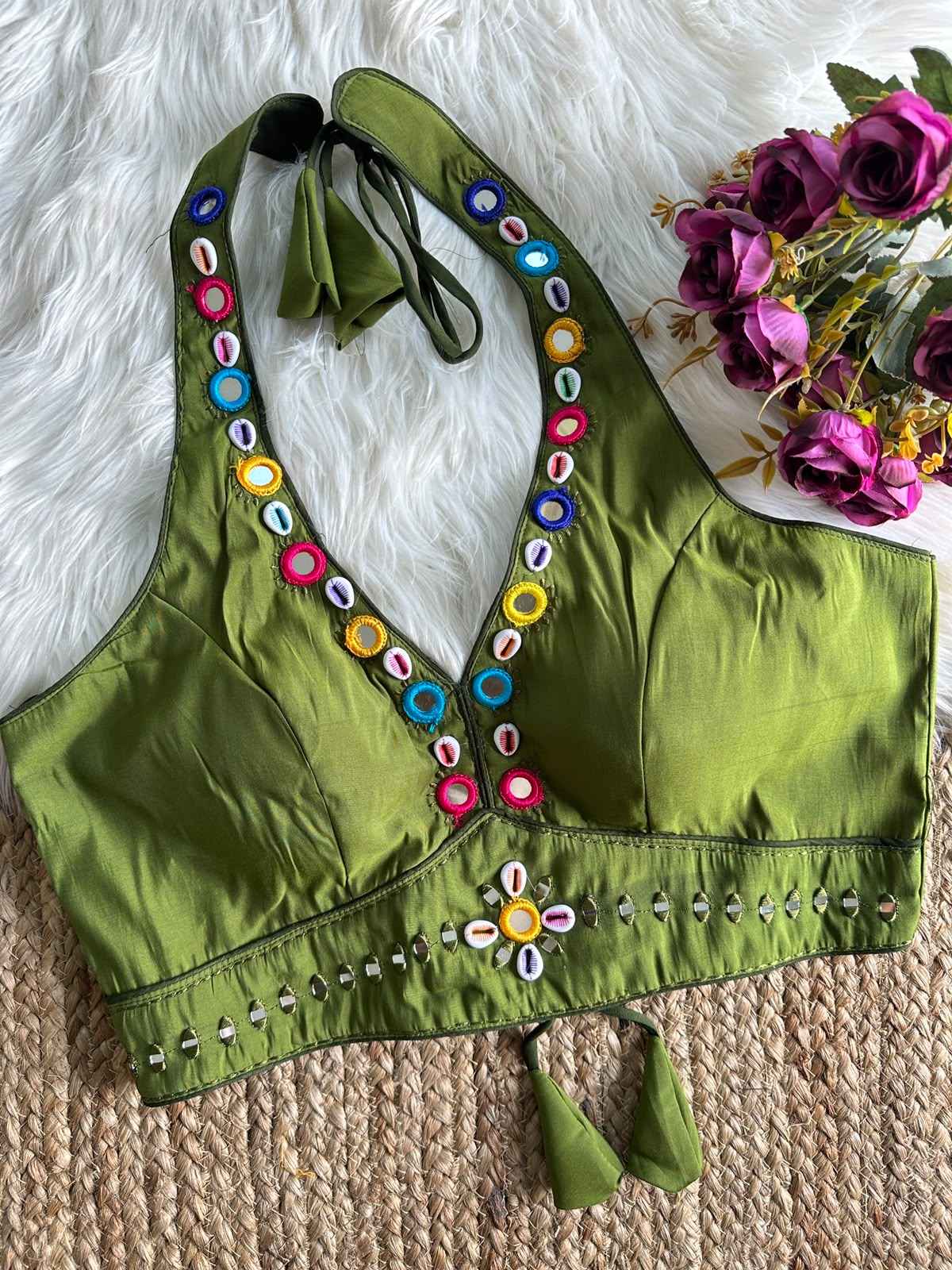 HEAVY ROMAN SILK NAVRATRI SPECIAL REAL MIRROR WORK BLOUSE