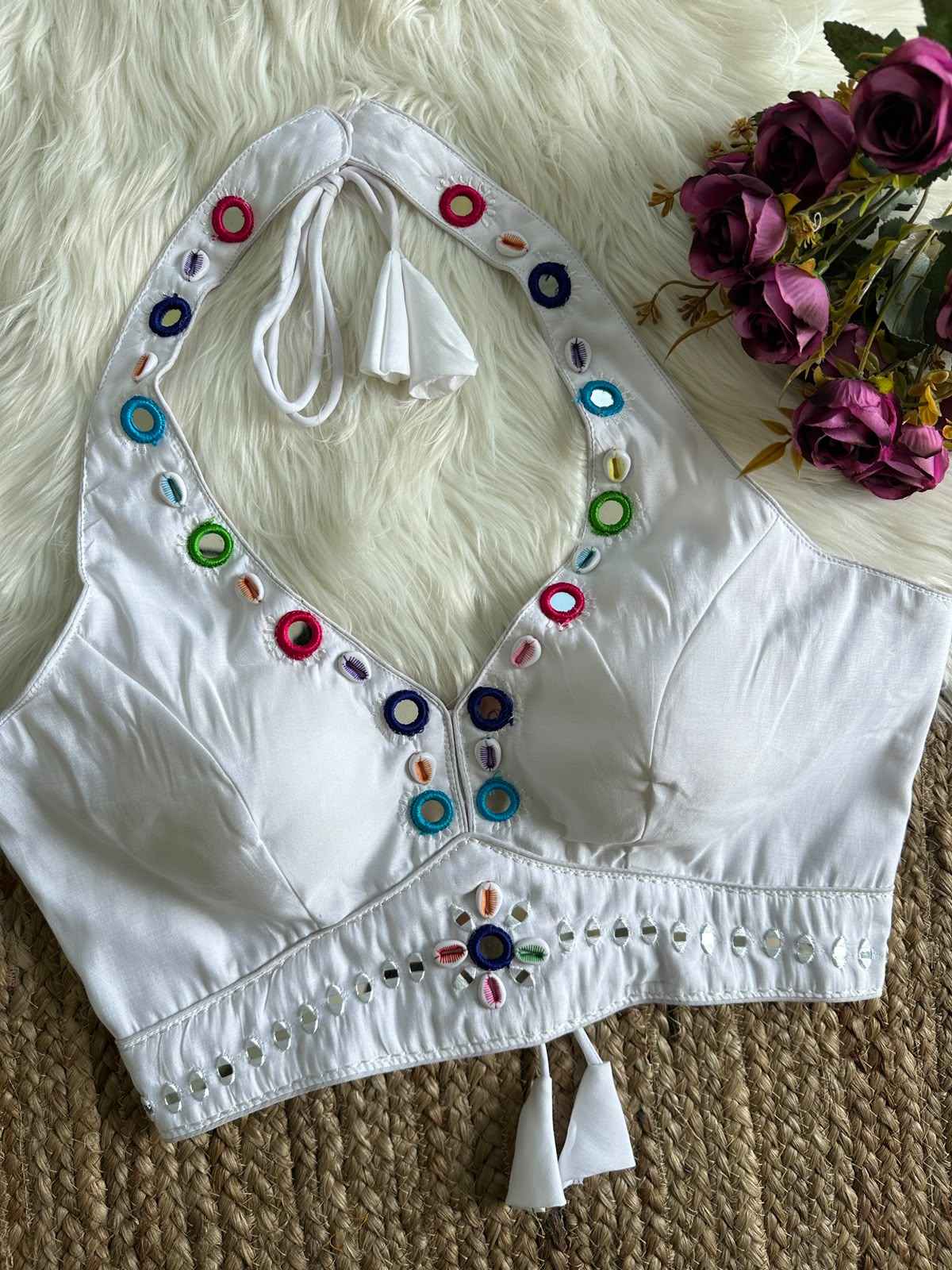 HEAVY ROMAN SILK NAVRATRI SPECIAL REAL MIRROR WORK BLOUSE