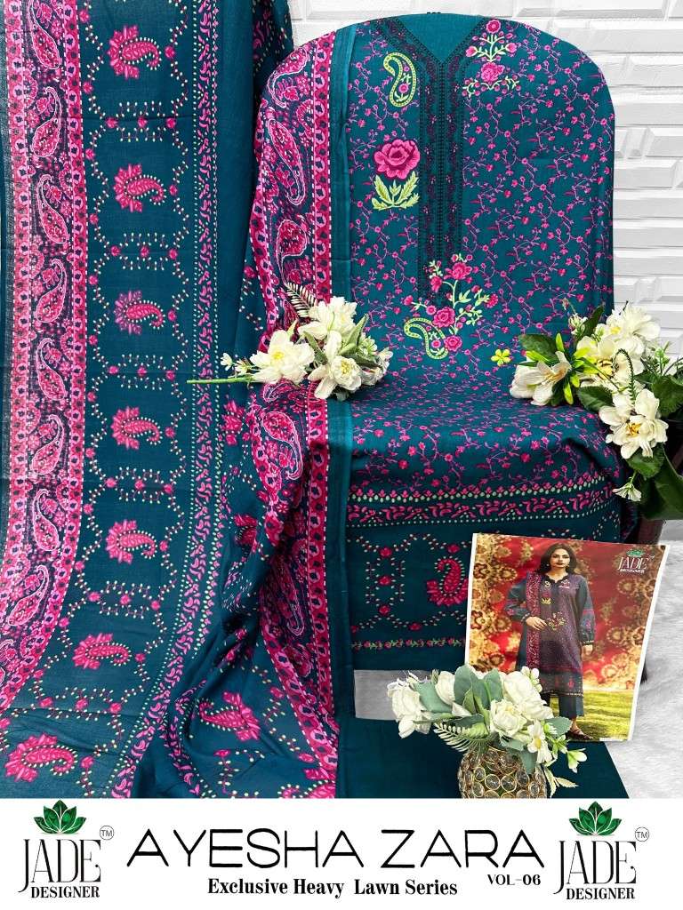 JADE AYESHA ZARA VOL-6 HEAVY LAWN COTTON DRESS MATERIAL