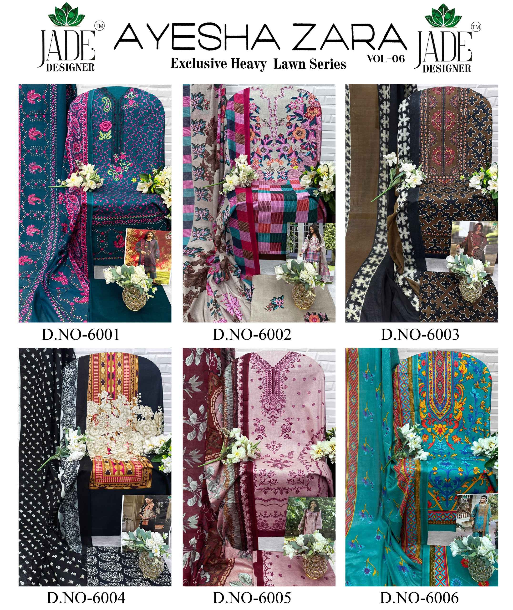 JADE AYESHA ZARA VOL-6 HEAVY LAWN COTTON DRESS MATERIAL