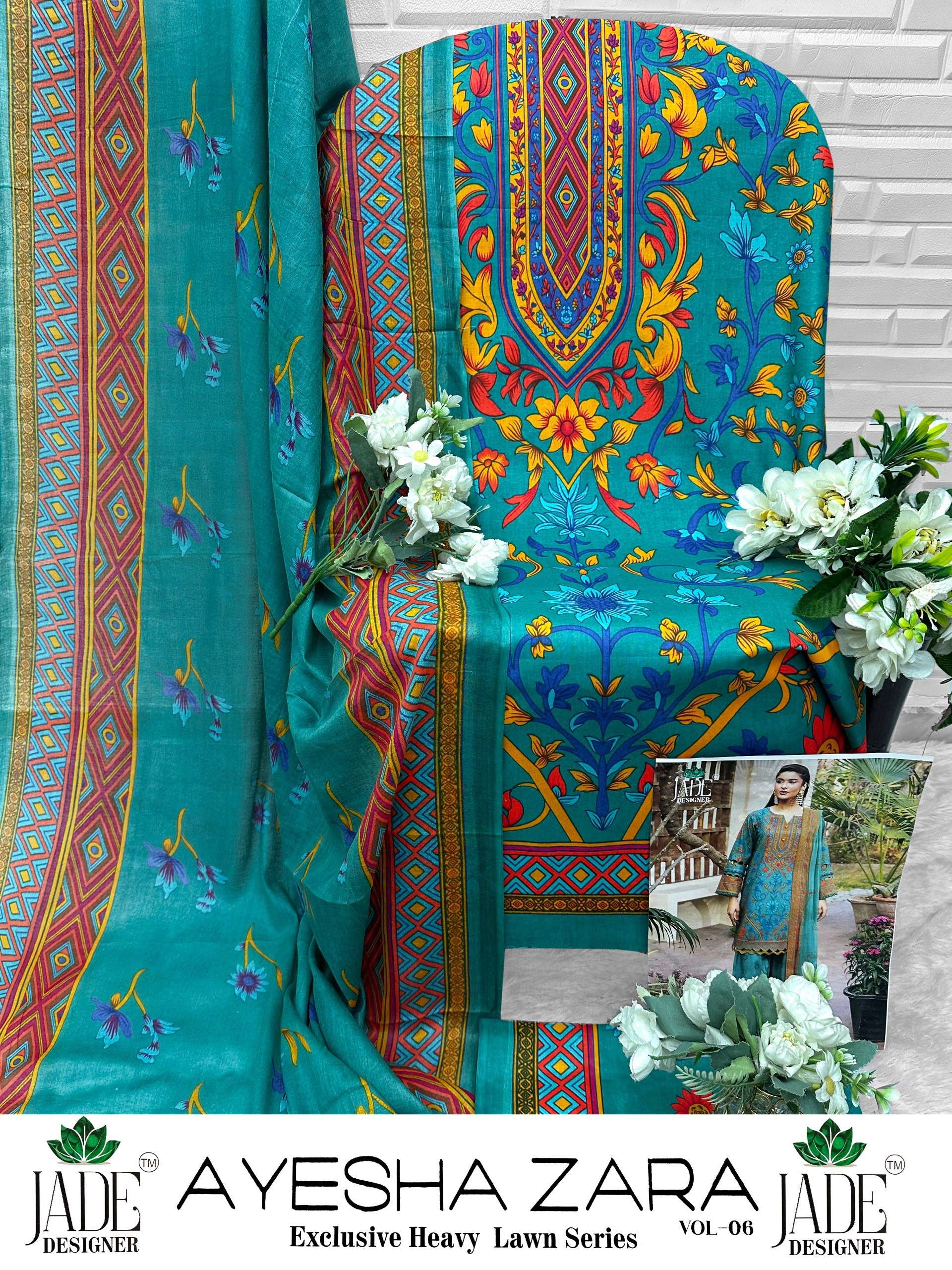 JADE AYESHA ZARA VOL-6 HEAVY LAWN COTTON DRESS MATERIAL