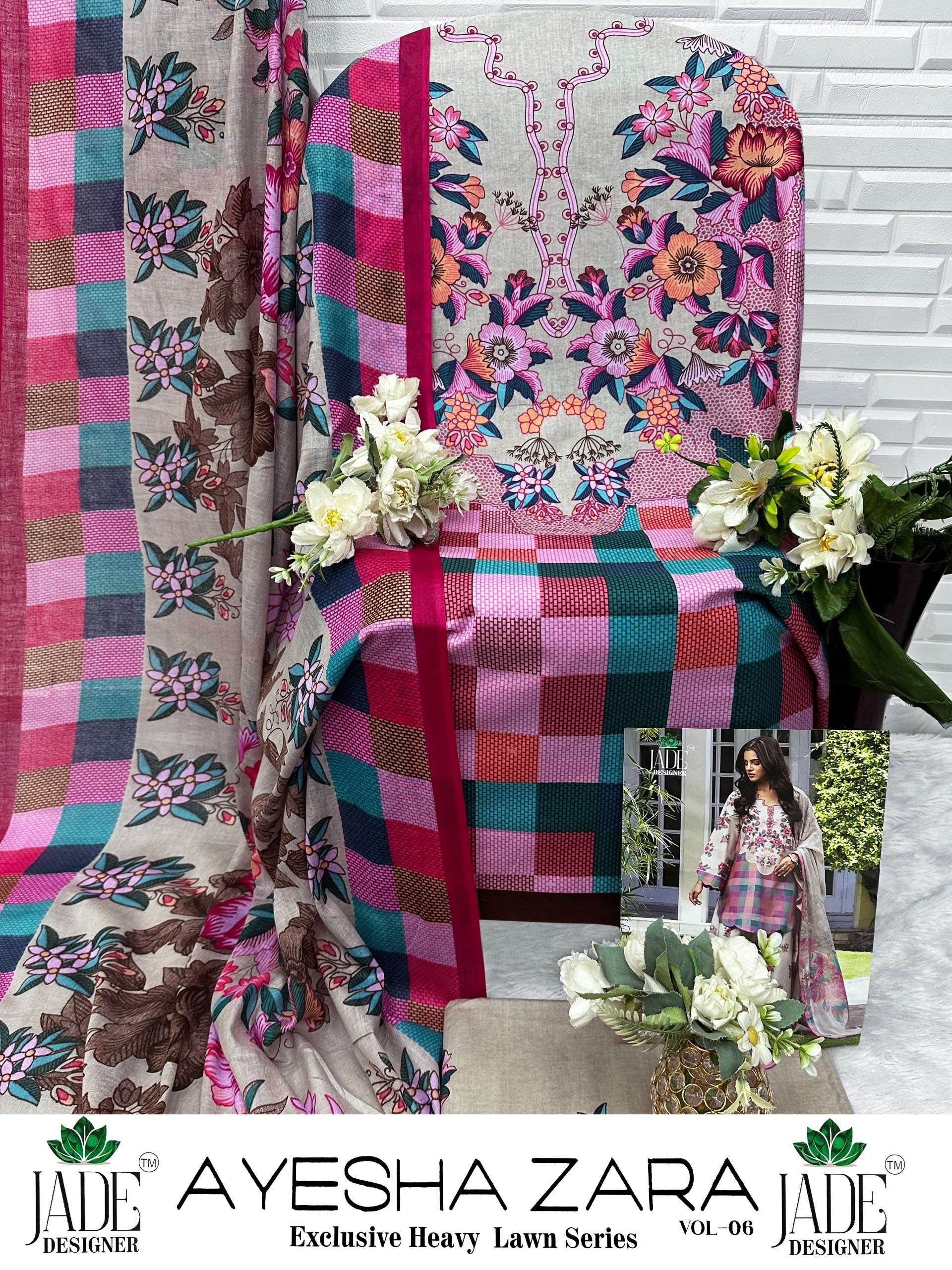 JADE AYESHA ZARA VOL-6 HEAVY LAWN COTTON DRESS MATERIAL