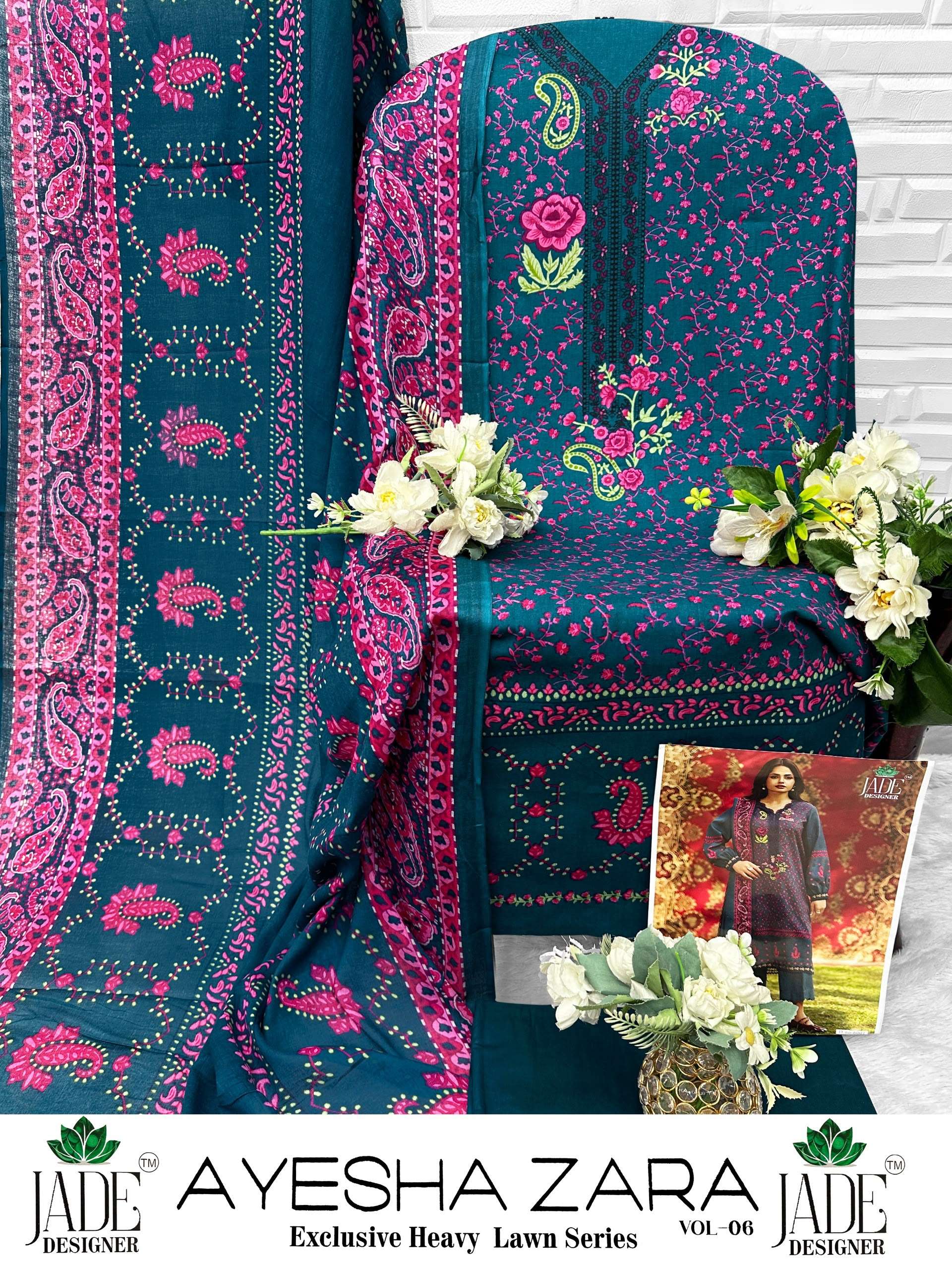JADE AYESHA ZARA VOL-6 HEAVY LAWN COTTON DRESS MATERIAL