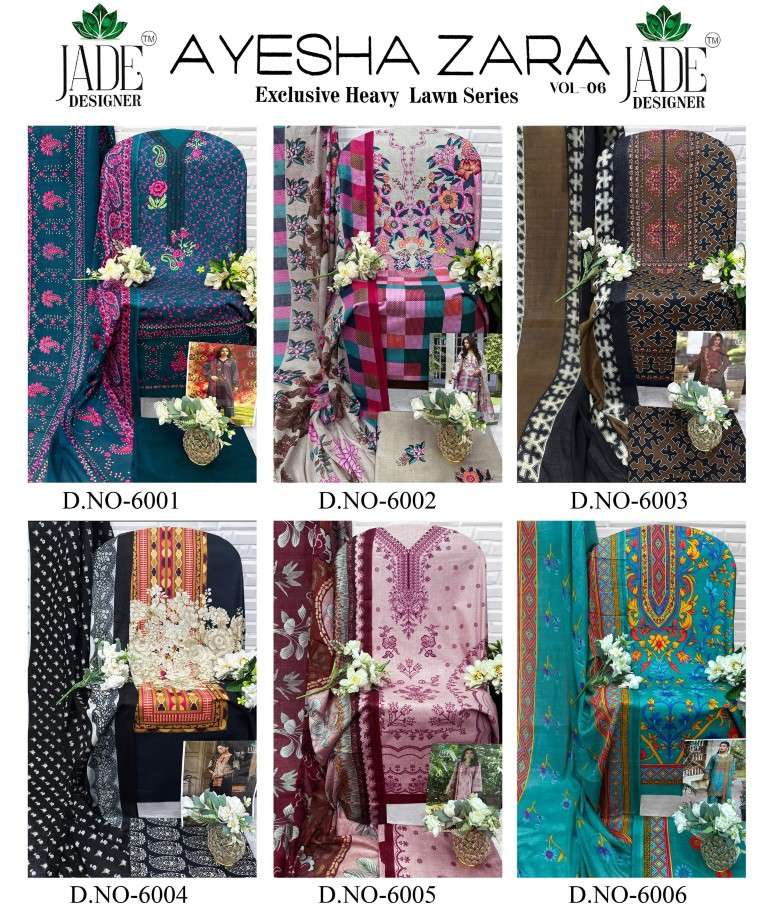 JADE AYESHA ZARA VOL-6 HEAVY LAWN COTTON DRESS MATERIAL