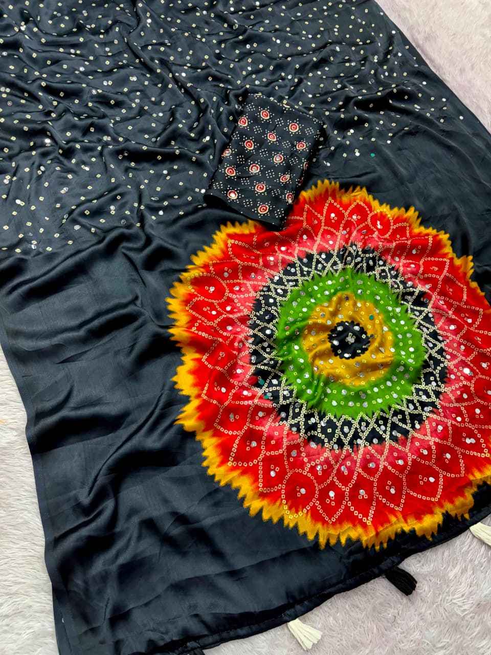 JAPAN SATTIN ORIGINAL MIRROR WORK SAREE 8